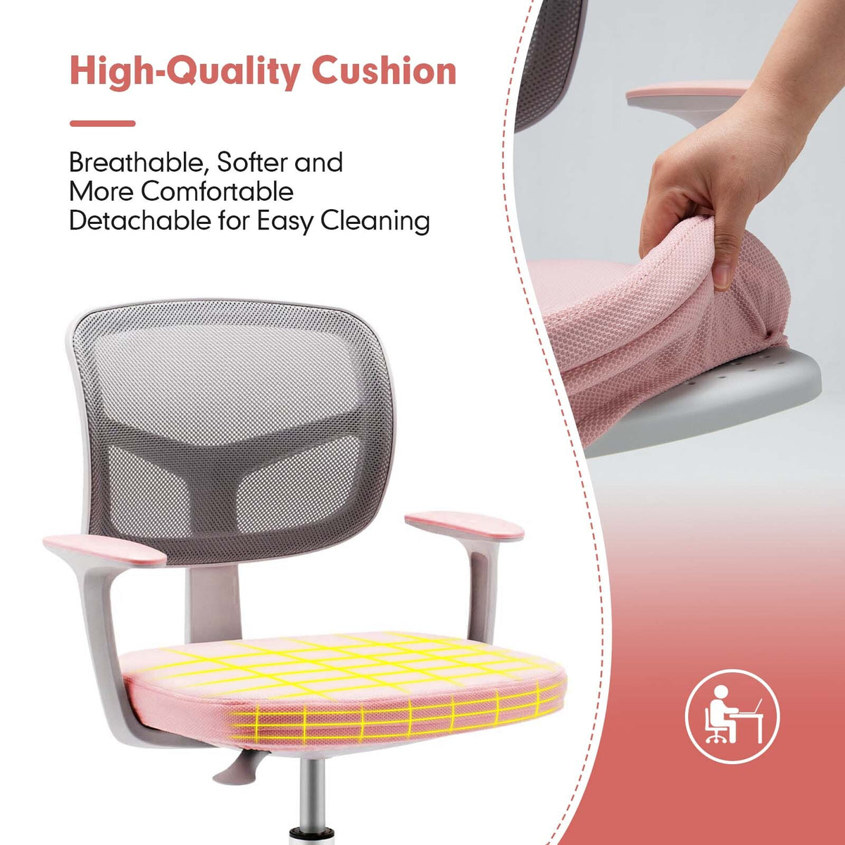 COAST Chaise de bureau pour enfant - Réglable en hauteur - Pivotant à 360° - Avec accoudoirs et dossier - Pour les enfants de 3 à 10 ans - Rose
