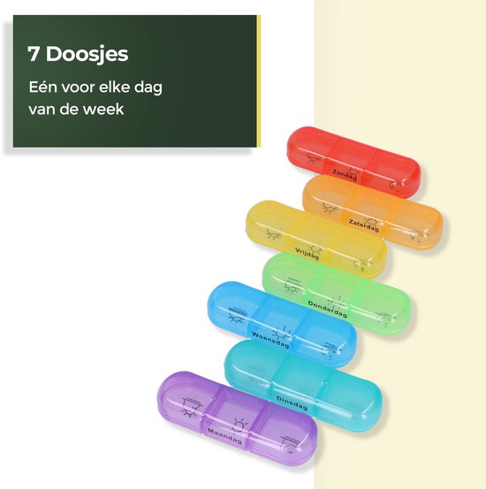 Pilulier Gandria 7 jours - Pilulier amovible - Boîte à médicaments avec 21 compartiments - Boîte à médicaments avec fermeture solide - 3 compartiments par jour - 7 couleurs