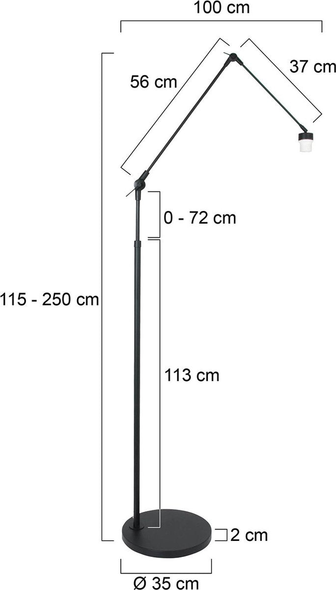 Prestige Chic Lampadaire moderne - 1-lumière - Orientable, inclinable et extensible jusqu'à 250 cm - E27 - 35x100 cm - Salon/Bureau - Noir mat