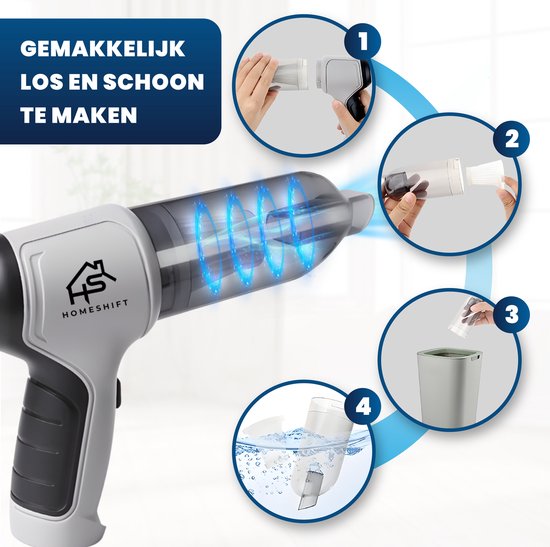 HomeShift® Aspirateur de voiture sans fil V2 - Aspirateur à miettes - Aspirateur à main - Petit aspirateur - Aspirateur sans fil - Air Duster - Wet & Dry - Gris