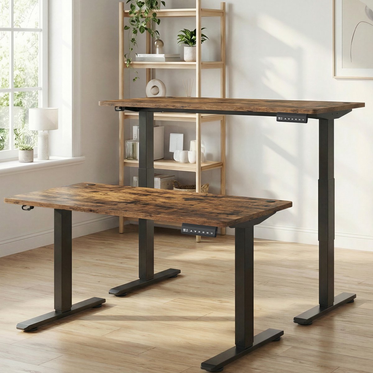 Bureau assis-debout électrique Ochama 180 x 80 cm - Noir-marron - 72-120 cm - Fonction mémoire