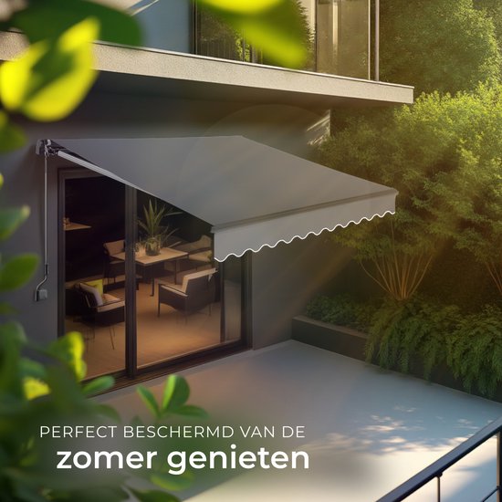 tectake® Sunshade with Articulated Arm - 250 x 200 cm - Store - Protection solaire pour fenêtre, balcon, extérieur - Fixation murale - Résistant à l'eau et aux UV - Gris foncé