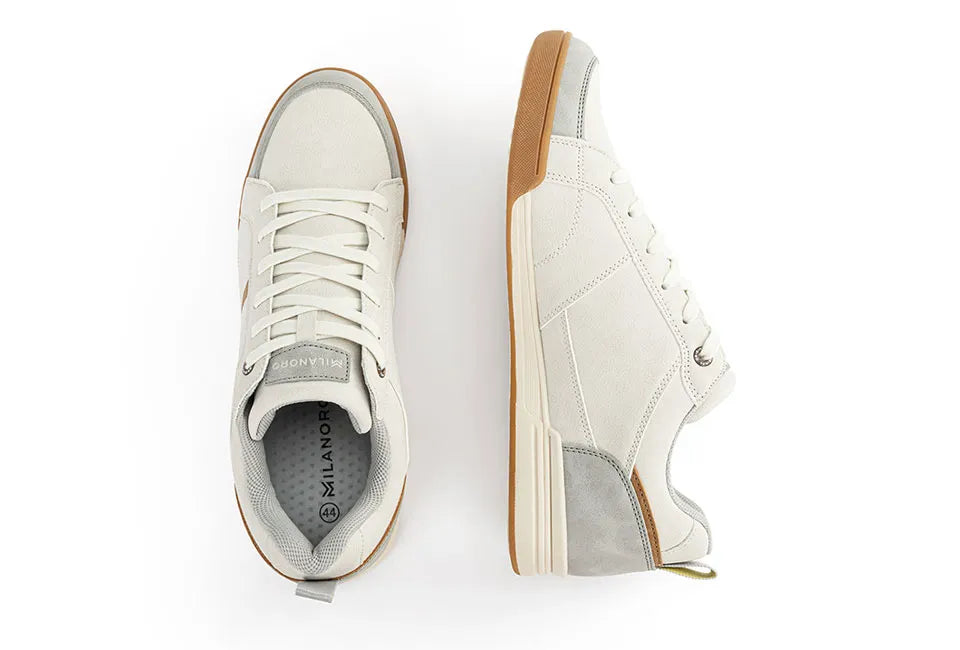 Milanoro Hommes Baskets Off White - Cuir PU, semelle TPR, Taille 43, Chaussures confortables et élégantes