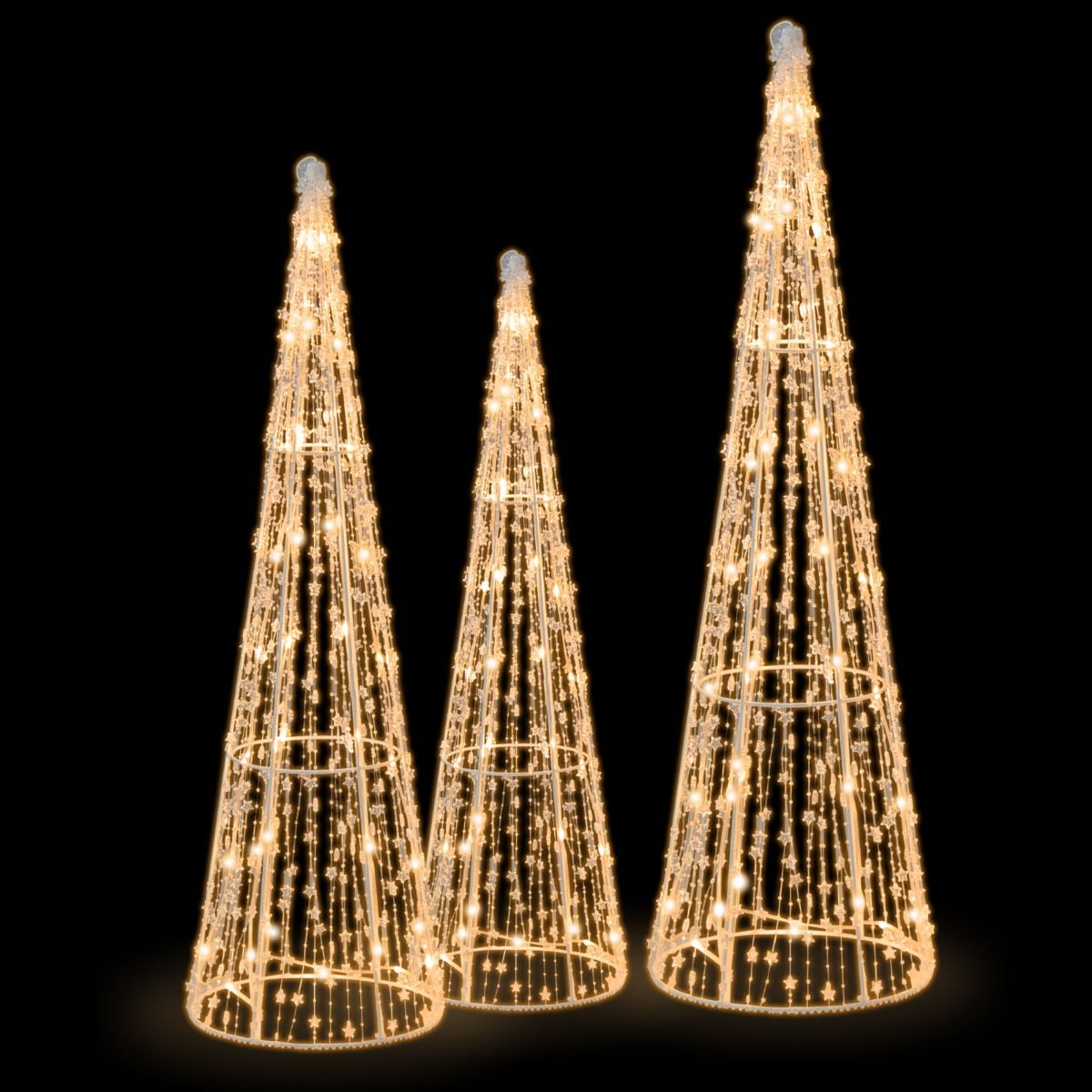 3 arbres de Noël illuminés Coast - LED blanc chaud - guirlandes étoilées - blanc - 81 / 72 / 62 cm - pour l'intérieur et l'extérieur