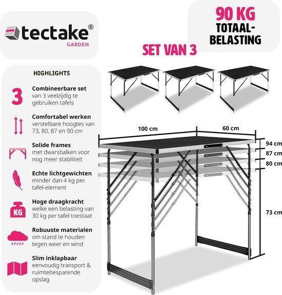 TecTake - Table de jardin en aluminium Table murale Table pliante 300x60 cm