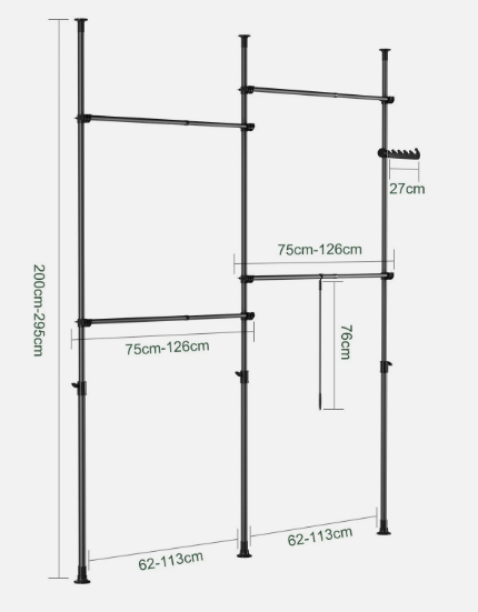 SoBuy KLS03-II-SCH Porte-vêtements ouvert - réglable 124-226 x 200-295 cm - noir - métal - pose libre et élément d'angle