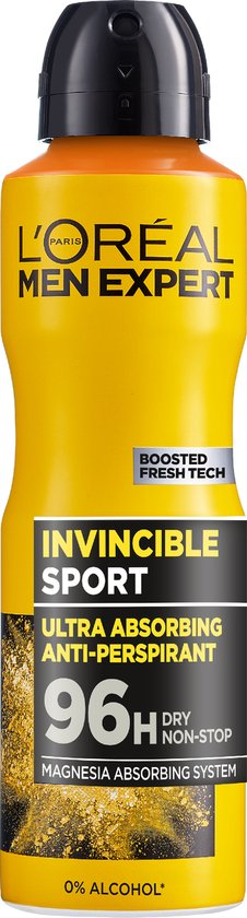 L'Oréal Paris Men Expert Invincible Déodorant en spray - Anti-transpirant, protection longue durée 96 heures - Sans alcool* - 150 ml