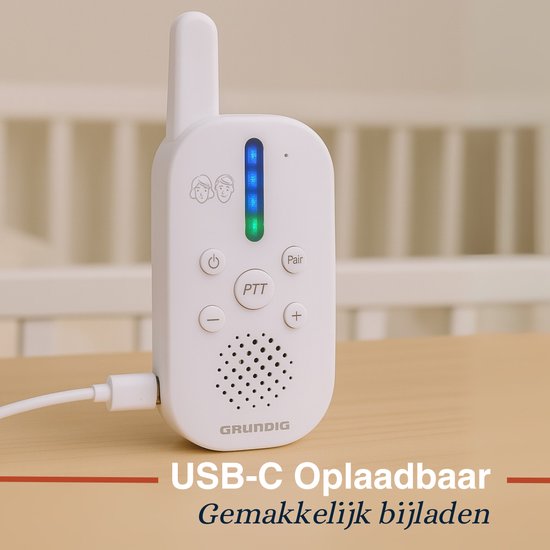 Babyphone audio DECT Grundig - Babyphone d'une portée de 150 m - Unité parents et unité bébé - avec indicateur sonore à LED et fonction interphone - Accessoires pour chambre de bébé - Blanc