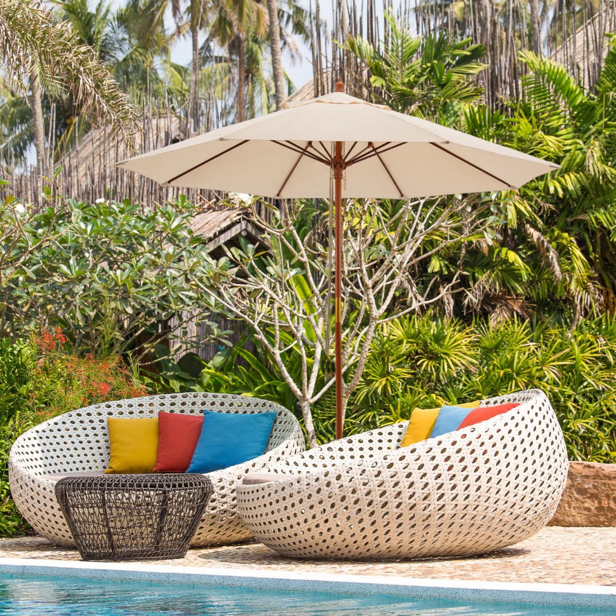 Coast Round Terrace Umbrella Beige Ø283 x 252,5 cm - Parapluie de marché en bois avec 8 baleines en fibre de verre