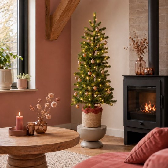 Black Box Trees Nagoya : sapin de Noël artificiel avec éclairage, H 120 x Ø 60 cm - Sapin de Noël d'intérieur - Sapin artificiel avec 212 brindilles de pin en PE - Modèle élancé, Ø 60 cm - Vert
