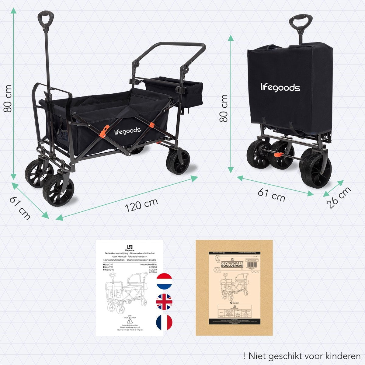 Chariot Pliable LifeGoods, 120x80cm, Noir