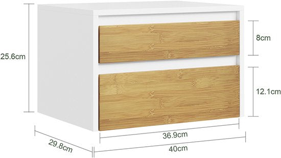 SoBuy FBT175-E-WN - Table de chevet - Blanc - 2 tiroirs - Ouverture par pression - 40 x 29 x 25 cm | FBT175-E-WN