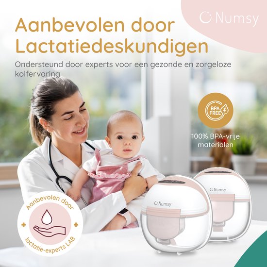 Numsy Tire-lait électrique double sans fil et mains libres - BPA-free - 1 pièce - avec sac de rangement - Nude Pink