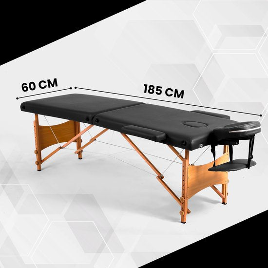 Table de massage Fitby - Table de massage pliable - Table de soins - Hauteur réglable - 185 x 60 cm - Noir