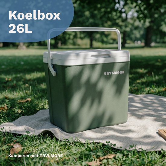 TRVLMORE Cool Box 26L - Frigobox - 2 éléments réfrigérants inclus - Vert