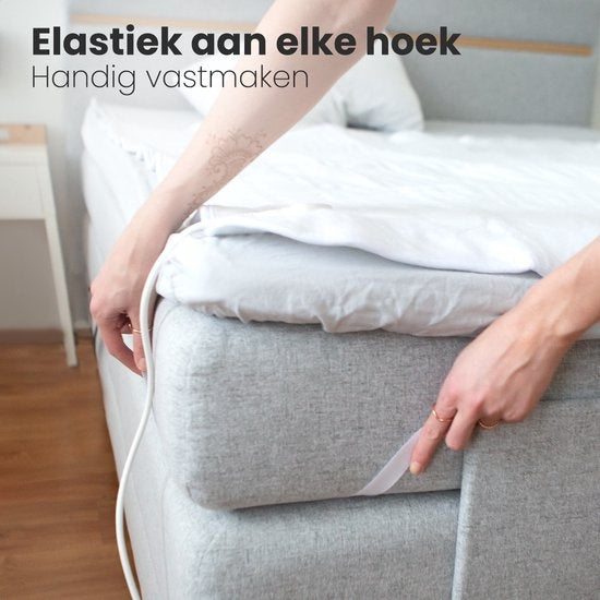 Couverture électrique - Auronic - 2 personnes - 160x140cm - avec élastiques d'angle et 2 contrôleurs - Blanc