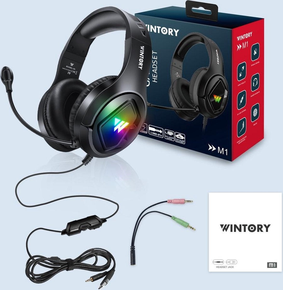 Casque de jeu WINTORY M1 RGB - PS4, Xbox One et ordinateurs portables - Noir