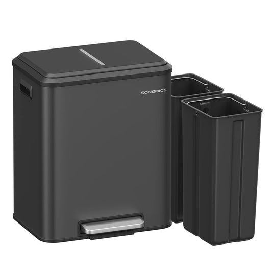 Système de tri des déchets de cuisine Songmics 30 L – 2 poubelles de 15 L – Noir d'encre – Acier