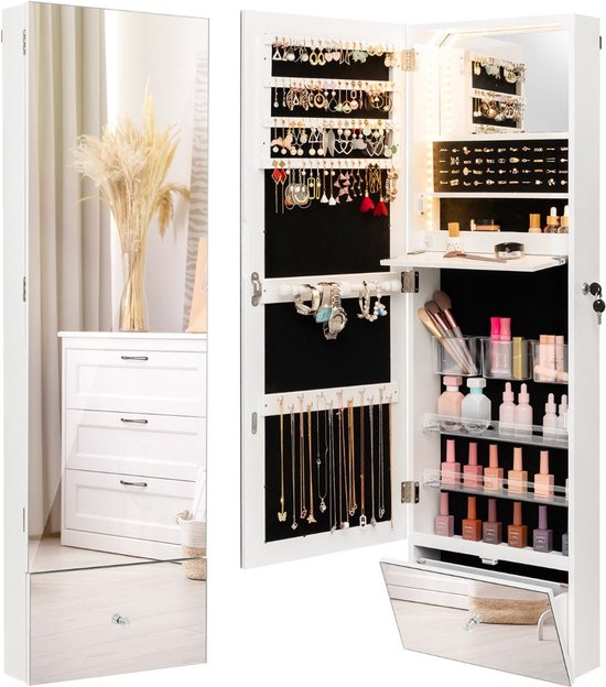 Coast Armoire à bijoux - avec miroir - éclairage LED - 120 x 37 x 11 cm - Blanc