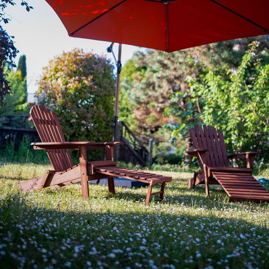 Chaise AXI Alexa Adirondack Coffee – Avec repose-pieds - Chaise de détente en bois avec accoudoirs – Pliable - Dossier haut - Chaise de jardin – 147 x 78,5 x 89 cm – 100 % bois de pruche certifié FSC