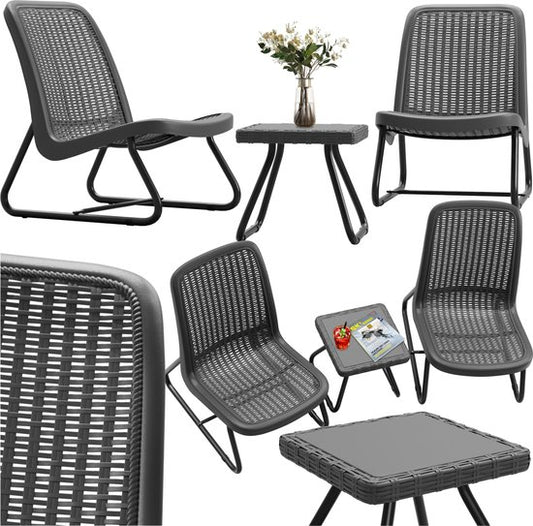 tectake® - Ensemble de meubles de jardin pour 2 personnes - meubles d'extérieur résistants aux intempéries pour balcon - salon de jardin - meubles de terrasse - ensemble de sièges avec 2x chaises longues et 1x table de jardin table d'appoint - aspect roti