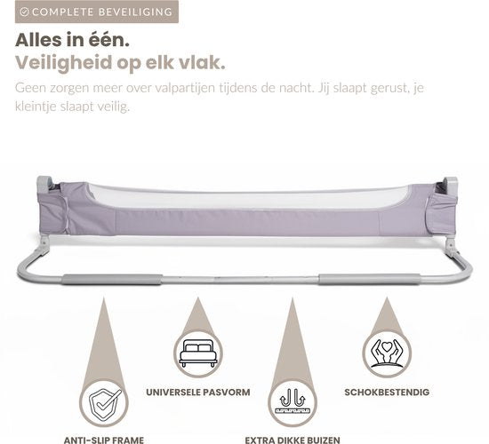 Barrière de lit Babietec réglable et pliable – Extra longue 150 cm – Barrière de lit – Sommier – Protection anti-chute – Barrière de lit – Gris foncé