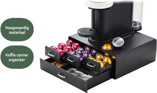 BRASQ Porte-capsules pour tasses Nespresso - pour tasses Dolce Gusto - Jusqu'à 50 tasses - Porte-tasses à café Noir - Boîte de rangement avec 4 tiroirs - Vertuo - K-cup