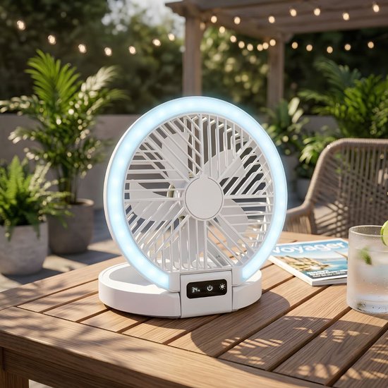 Ventilateur de table rechargeable Lifetime Air - Mini ventilateur USB 1 200 mAh - 5 vitesses et écran LED - 21 x 20,5 x 23 cm - Blanc