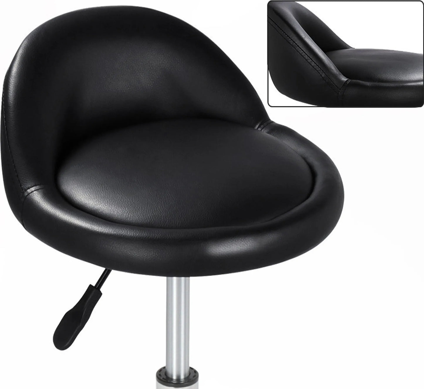 Yaheetech Tabouret de bar sur roulettes avec dossier - avec siège à gaz réglable en hauteur et pivotant à 360° et cadre chromé - pour îlot de cuisine et salon - cuir synthétique PU noir et métal - 52 x 52 x 55,5-70 cm