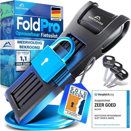 Nextcover Cadenas pliant 100cm FoldOne Pro | Cadenas pour vélo avec trois clés | Cadenas pour vélo avec support | Cadenas pour vélos, vélos électriques, scooters électriques | SteelSecure Technology 3.0