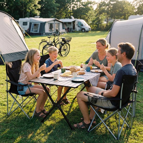 TRVLMORE Table de camping - 120x70x70cm - Légère avec structure en aluminium - Table pliante réglable - Table de camping - Table pliante - Noir