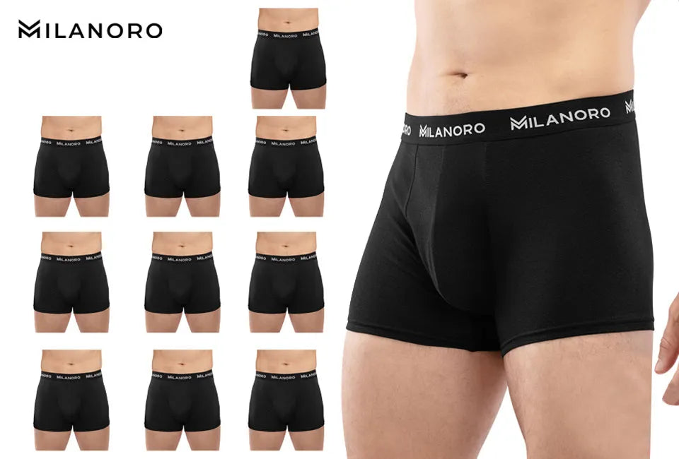 Milanoro - Lot de 10 boxers stylés en coton - Noir - XXL