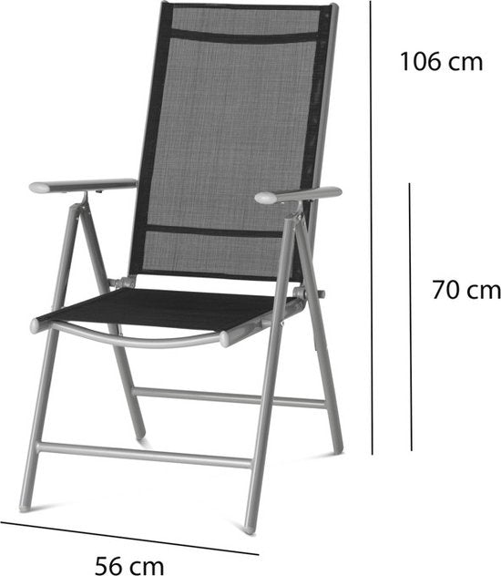 909 Outdoor - Chaises de jardin - Lot de 2 - Dossier réglable - Pliable - Chaises d'assise - Aluminium et Textile - 69 x 56 x 106 cm