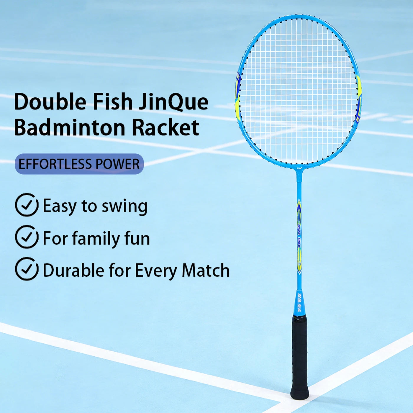 Ensemble de raquettes de badminton Double Fish JinQue 1308 - 2 raquettes - Légères - Résistantes - Sac inclus - Bleu