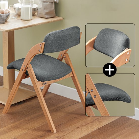 SoBuy Set of 2 Folding Chair, Office Chair with Upholstered Seat Cushion, Dining Chair, Nature/Dark Grey, 47.5x77x59 cm, FST92-SGx2 - pour la salle à manger, le balcon ou le bureau