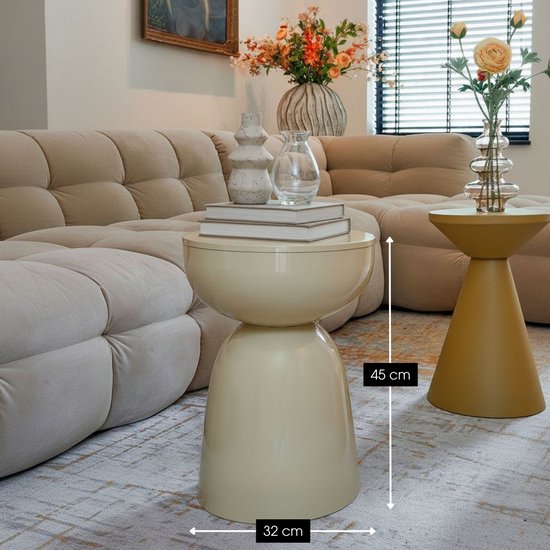 Mica Decorations Elliot Table d'appoint - Table d'appoint ronde H45 x Ø32 cm - Petite table d'appoint pour le salon ou la chambre - Idéale comme table pour plantes - Fer avec revêtement par poudrage - Beige