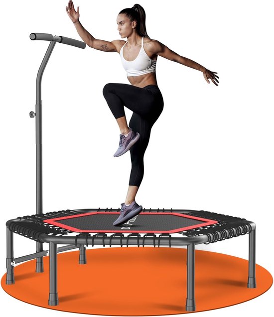 DH FitLife Fitness Trampoline d'intérieur | Ø114cm 45-inch Mini Trampoline pour le Cross Jumping | Capacité de charge 150 KG | Avec 3 positions de poignées réglables | Stabie