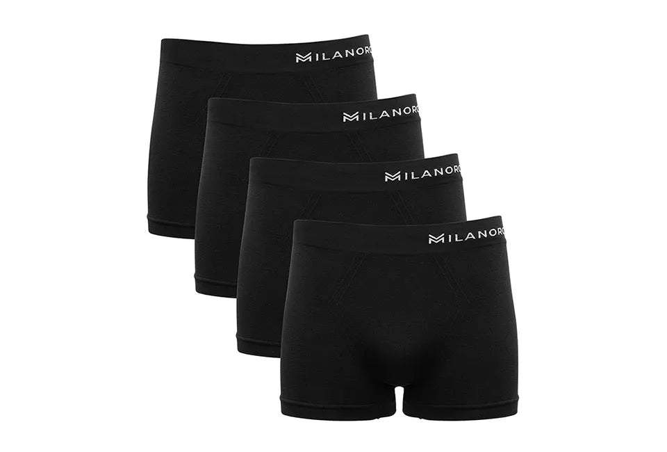 Milanoro Boxer Shorts Seamless - Liberté de mouvement optimale, design sans étiquette et coupe stretch respirante - Utilisation quotidienne - Polyamide noir - Taille L - 4 pièces