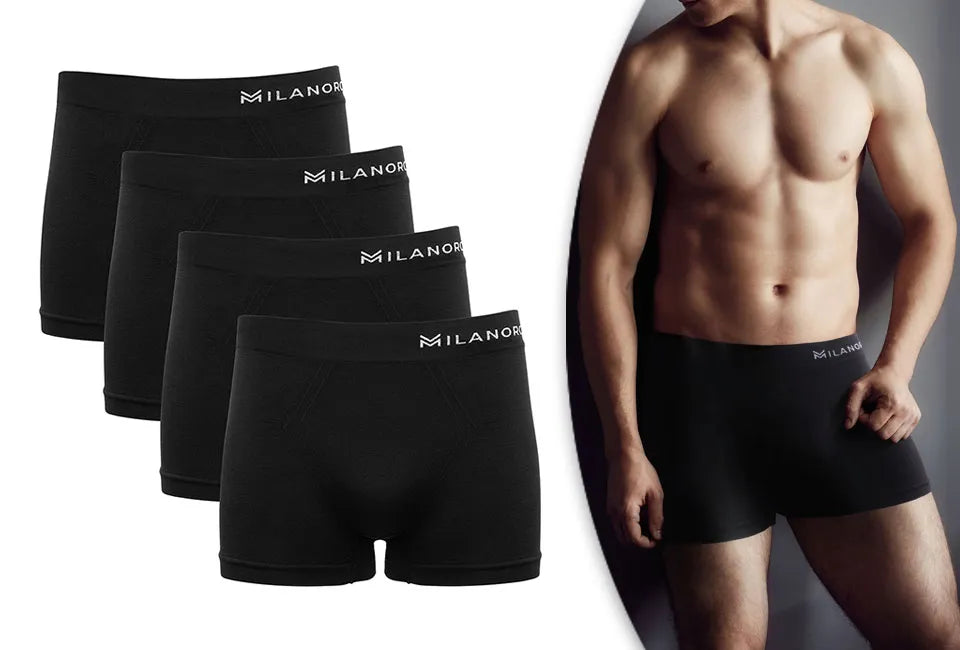 Milanoro Boxer Shorts Seamless - Liberté de mouvement optimale, design sans étiquette et coupe stretch respirante - Utilisation quotidienne - Polyamide noir - Taille L - 4 pièces