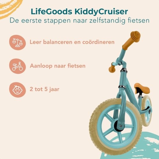 LifeGoods KiddyCruiser Draisienne Enfants Vélo Bébé sans Pédales - 2 ans - Garçons et filles - Vert Menthe