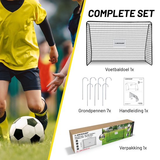 Dunlop Football Goal - But de football 300 x 205 x 120 cm - But de football grand format - Jouets d'extérieur pour enfants et adultes - Montage rapide - But d'entraînement de football - Métal - Noir