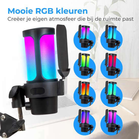Nuvance - Microphone USB avec bras - pour PC et microphone de jeu - avec filtre anti-bruit - Convertisseur USB-C inclus - Microphone de streaming - RGB