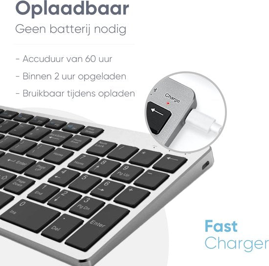 Trendfield Clavier et souris sans fil - Clavier Bluetooth - Touches silencieuses - Rechargeable - Qwerty - Gris Espace