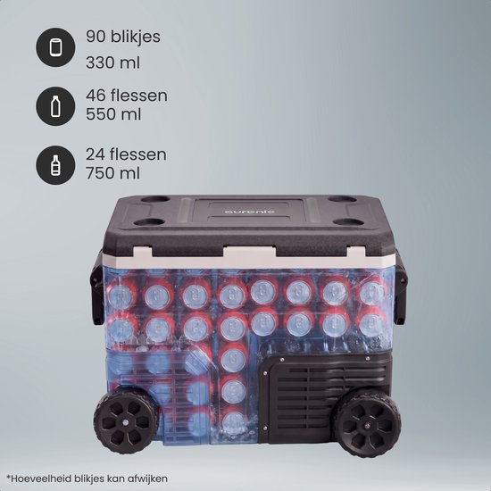 Glacière électrique Auronic - Compresseur - 64 L - 12 V et 240 volts - Réfrigérateur de camping - Glacière de voiture - Avec roulettes et poignée - Noir