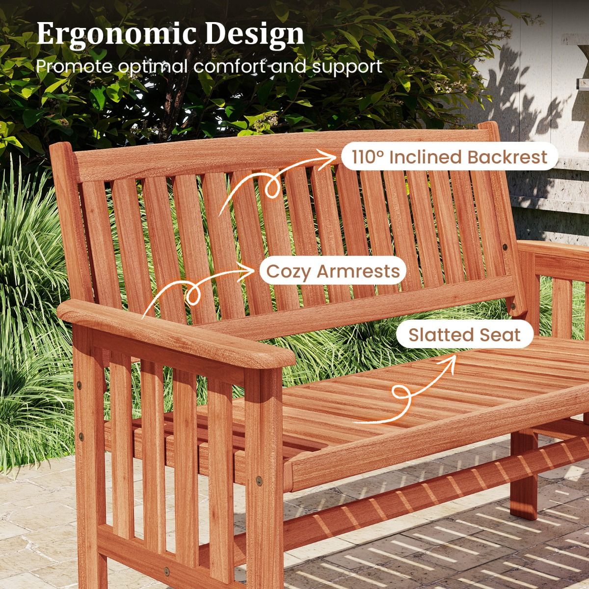 Banc de jardin en bois Coast - 2 places - dossier réglable - couleur naturelle - 119 x 59,5 x 89 cm