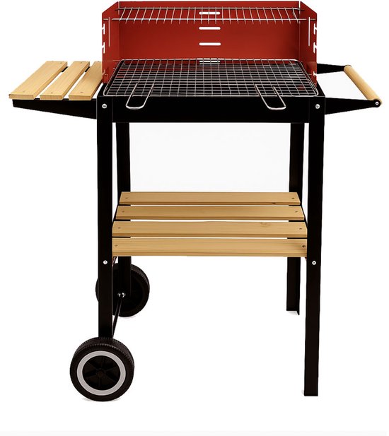 BBQ Collection Barbecue au charbon de bois - Barbecue au charbon de bois avec roulettes - Grille réglable et pare-vent - Barbecue avec table d'appoint - Noir