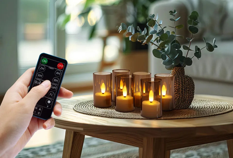 Home & Comfort - Lot de 6 lampes à thé LED rechargeables - Avec télécommande - Dimmable - 4 niveaux de lumière - Station de recharge incluse