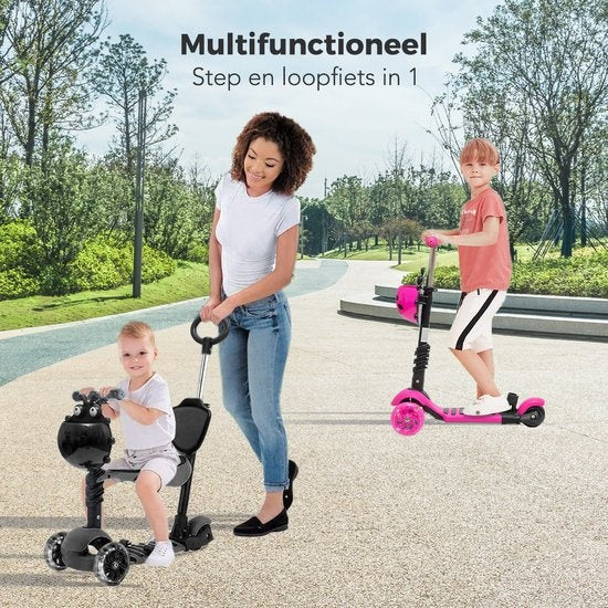 Scooter pour enfants avec barre de poussée - LifeGoods MultiRider - 3 -8 ans - Garçons/Filles - 3 roues lumineuses - Noir