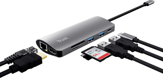 Hub USB Trust – Répartiteur USB – Hub de distribution USB – Extension de ports USB – Gris