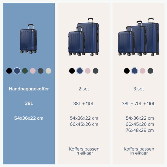 TRVLMORE Valise à main - 45L - Serrure TSA - Léger - Extensible - Trolley - 54x36x22cm - Bleu foncé
